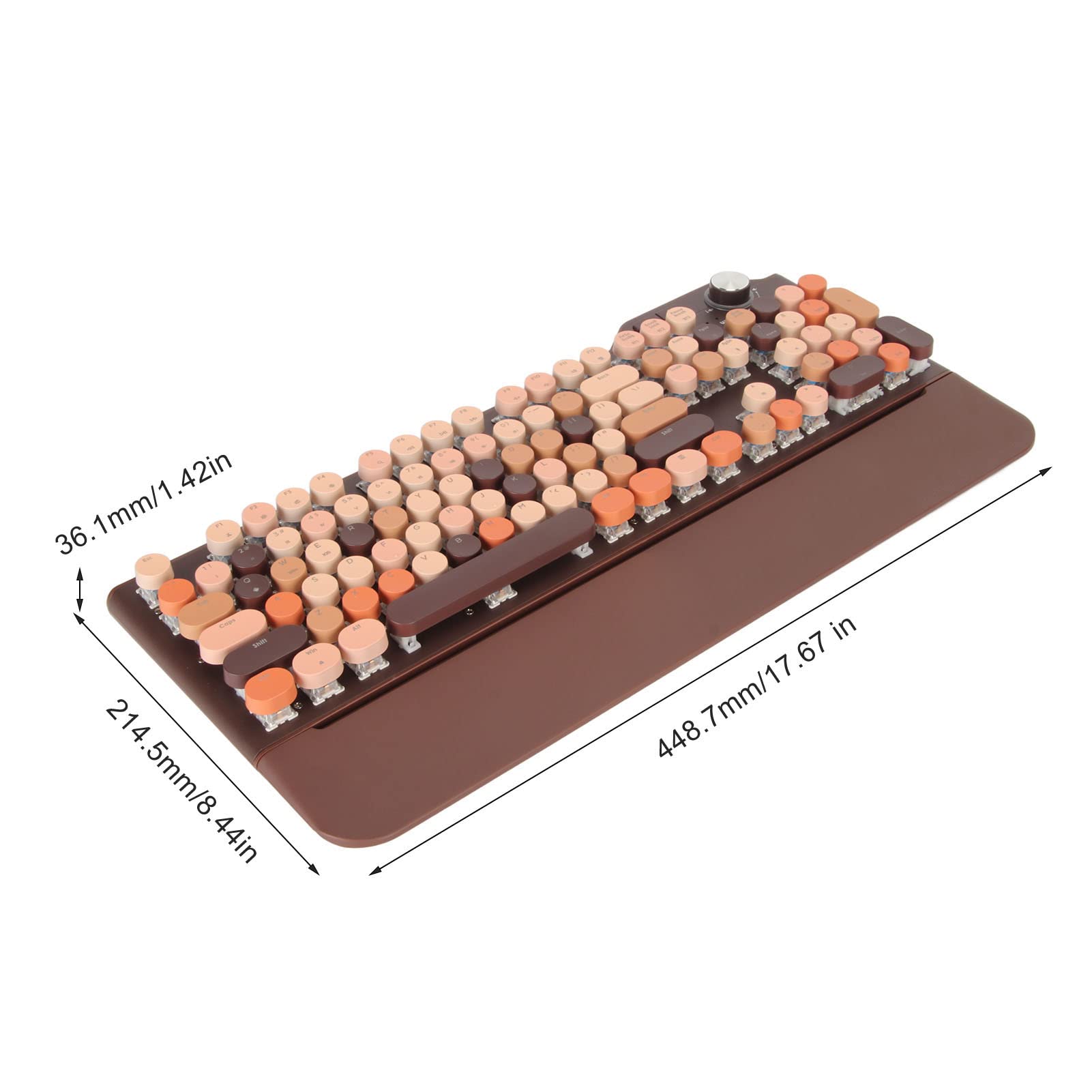 Mechaniczna Klawiatura do Gier do Pisania, Styl Retro Steampunk, z Podświetleniem LED 107 Klawiszy 2.4G BT5.1 USB Przewodowa 3 Tryby do Laptopa, Telefonów Komórkowych, Komputerów (Kawa)