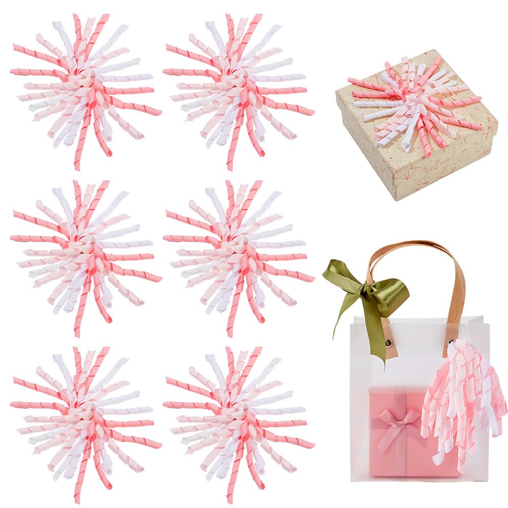 NBEADS 6 Pcs Curly Ribbon Bow, Self Adhesive Gift Bows Pink and White Curly Bows Christmas Bows for Presents, Birthday, Shower Party Favors, Holiday Decoration, 10x17cm