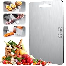 Tábua Inox de Cortar Carne Legumes Verduras, Reversível em aço inox 304 Tábua de Cortar Retangular para Cozinha em Casa Bloco de Cortar com Cabo sem Ruído Tábua de Cortar Prata (36x25cm)