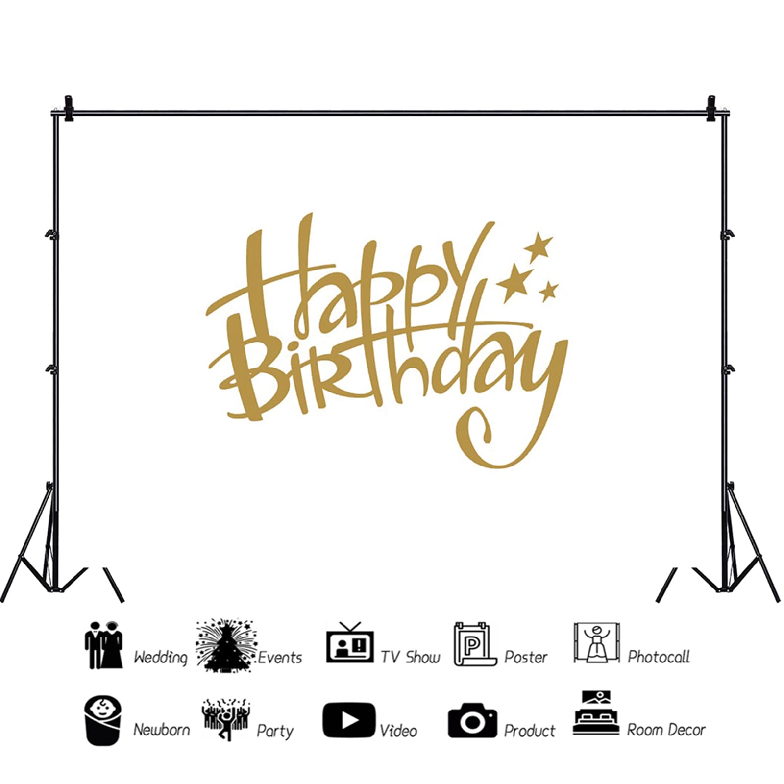 Telón de Fondo de Cumpleaños 3.6x2.5m, Oro Feliz Cumpleaños Firmar DIY Fotografía Fondo Niña Mujeres 1 2 3 30 años Cumpleaños Fiesta Mesa de Tartas Decoraciones Banner Estudio Accesorios