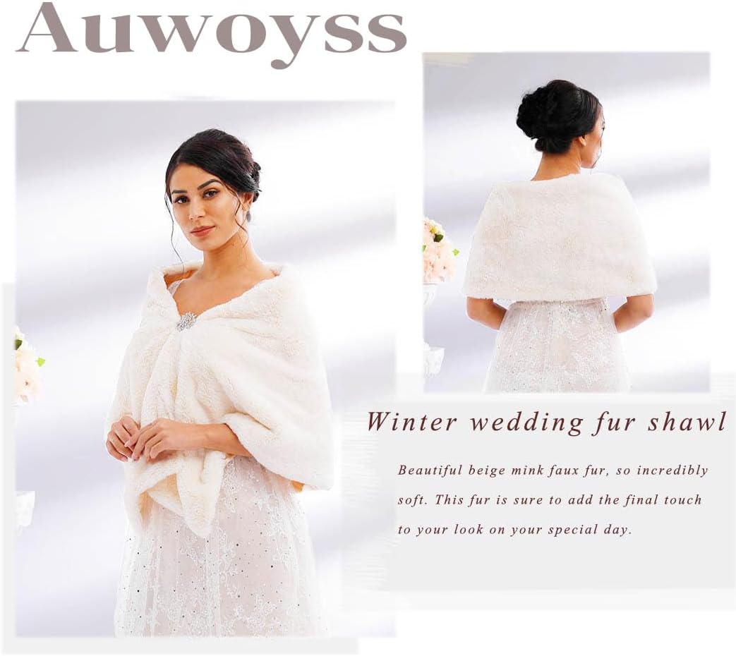 Women 's Wedding Faux Fur Shawl Wrap Bridal Faux Fur shrug Shawl Fur Cover up for Bride and Bridesmaids - Image 5