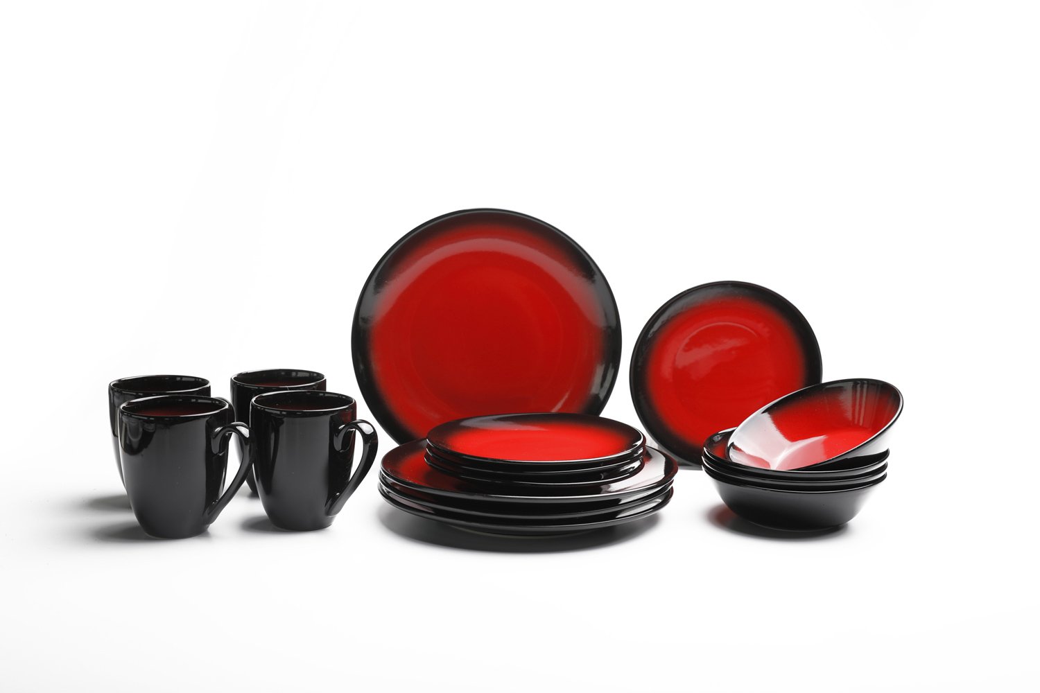 Dinnerware Set 16-Piece Dinnerware Set for 4, Stoneware Dishes Dinnerware sets by Claytan, Red and Black Dinner Set, Secret Kisses
