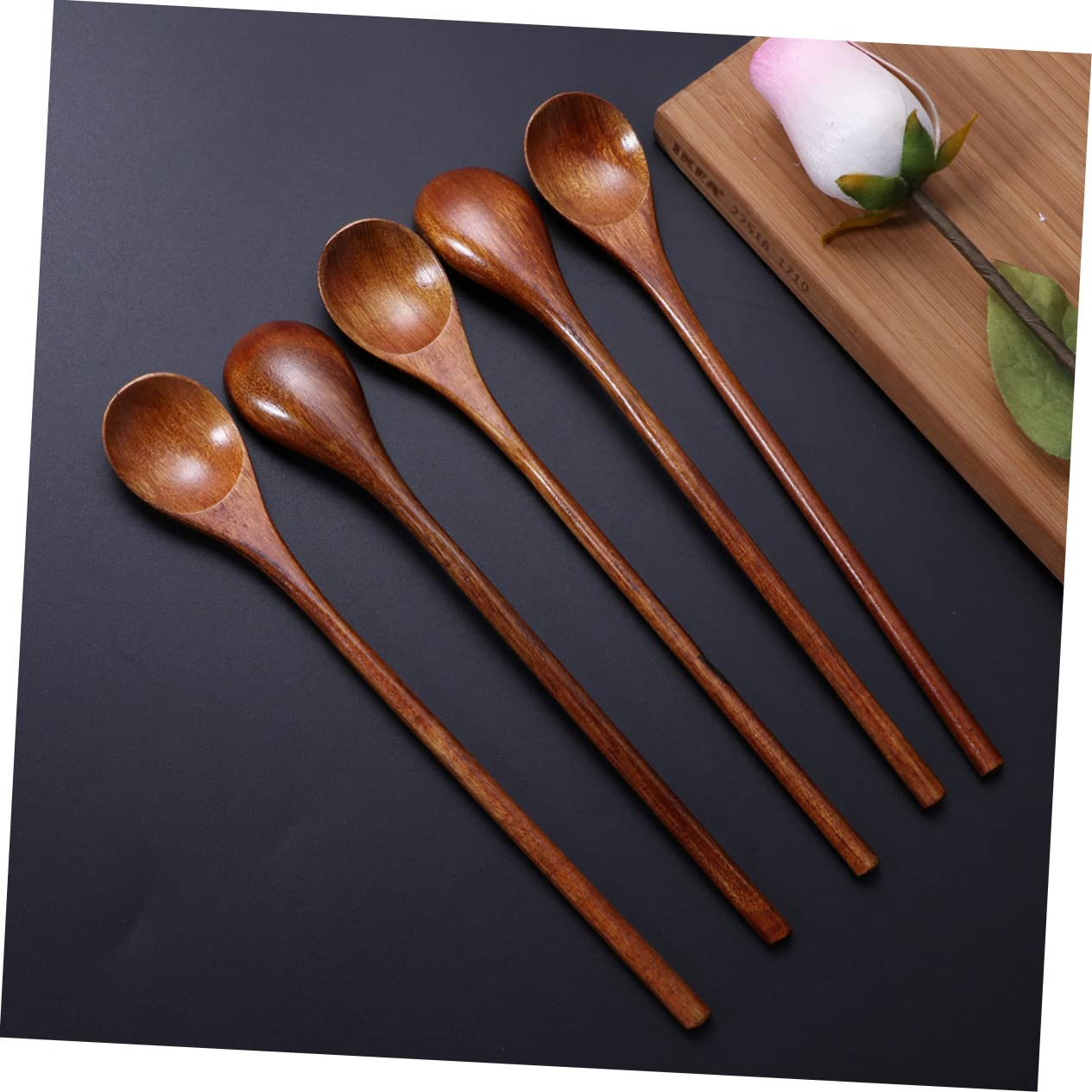 Cabilock 15 Piezas Cuchara De Madera De Cocina De Madera Para Comer Cuchara De Miel De Madera De Cocina De Cafe Manejar Comiendo Café Mango Largo