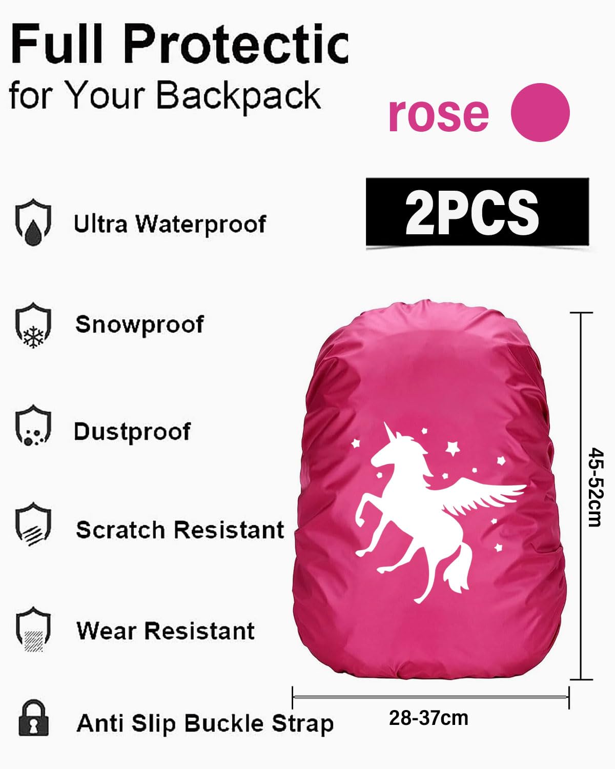 2 Pezzi Coprizaino Impermeabile Riflettente A Unicorno Per Bambini – 30-40L, Verde/Rosa, Antiusura, Ideale Per Scuola E Ciclismo