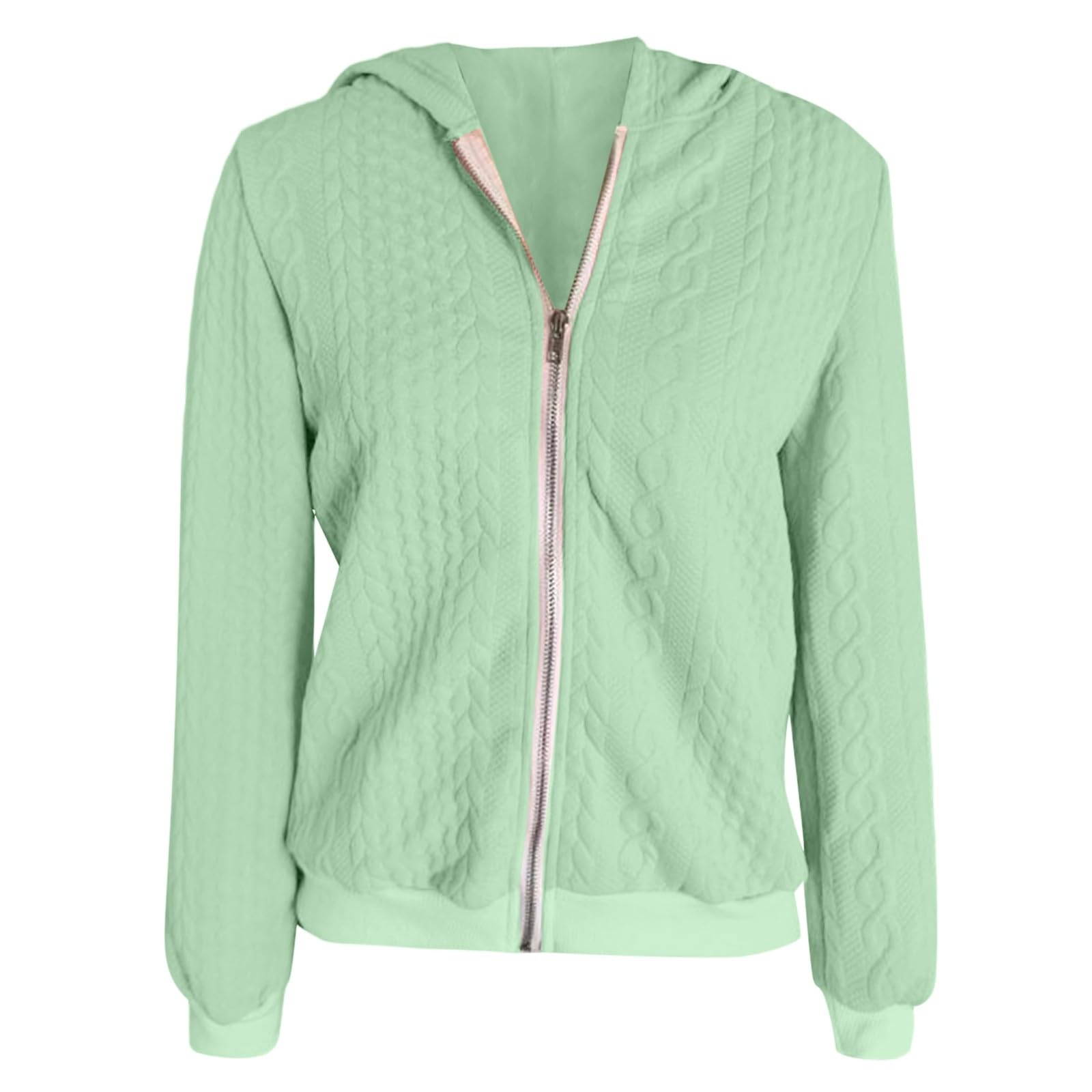 Generisch Felpa con cappuccio da donna, taglie forti, per l'inverno, a maniche lunghe, con cerniera, elegante e semplice, ideale per tutti i giorni