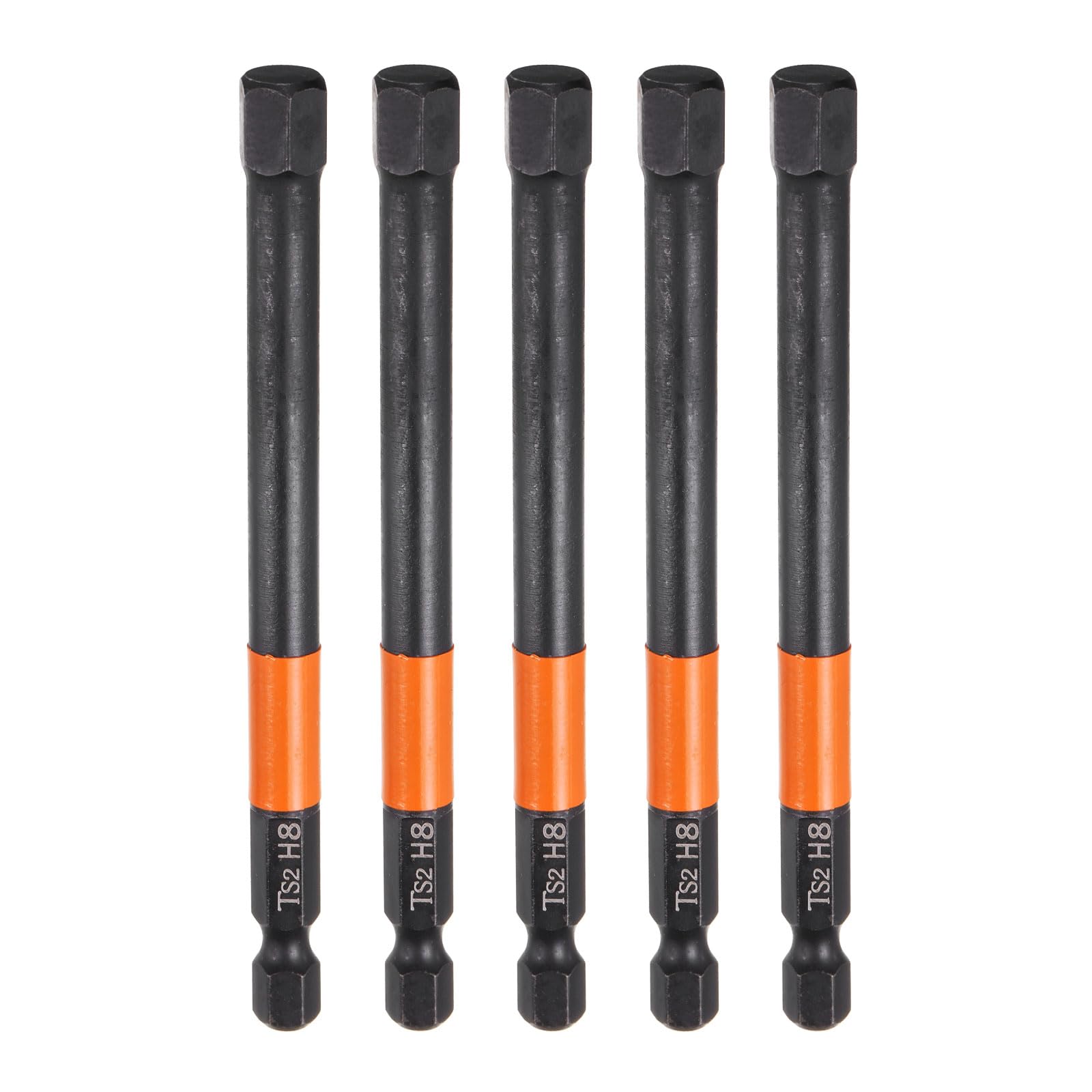 sourcing map 5pcs H8 Hex Head Drill Bit Wrench 8mm Metric Flat Tip 1/4" Hex Shank 100mm (4") Long Magnetic Black Phosphate Hexagonal Screw Driver Socket Industrial Screwdriver Power Bits