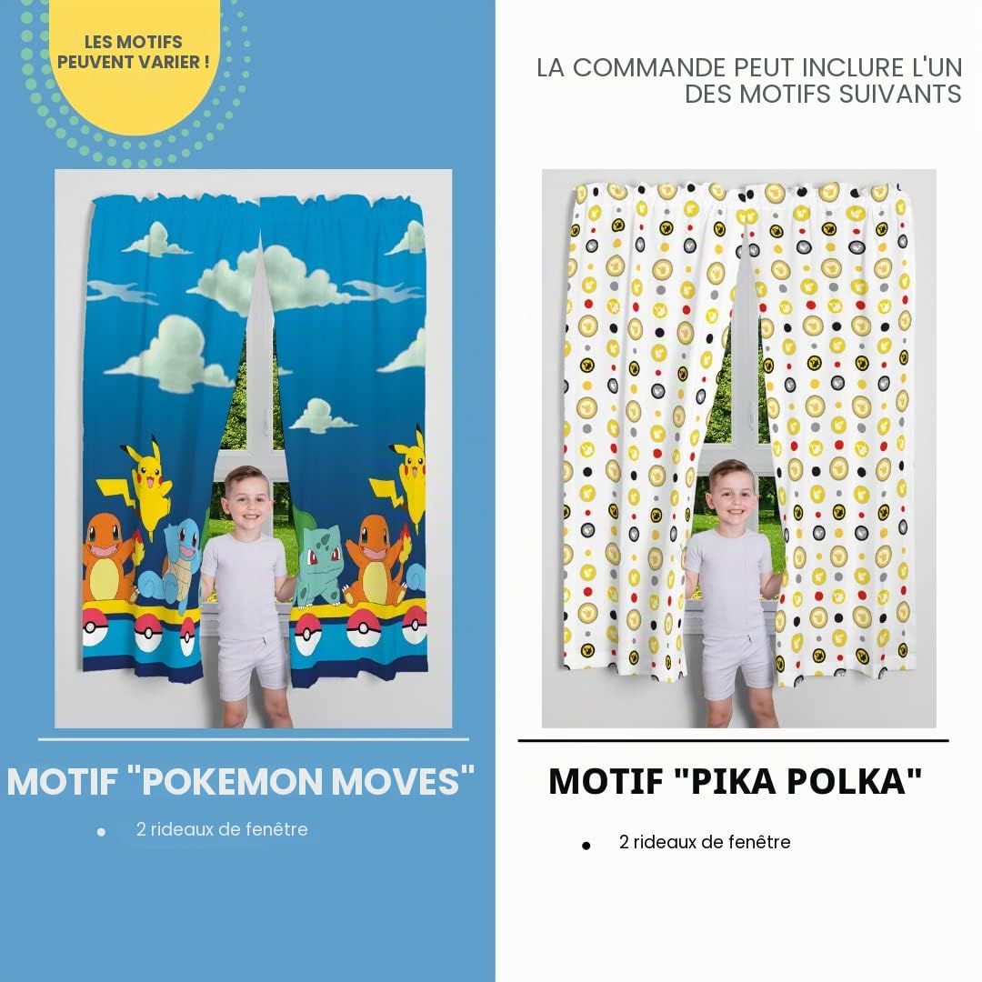Franco Rideaux de fenêtre pour Chambre d'enfant, 208,3 x 160 cm, Motif Pokémon, Multicolore