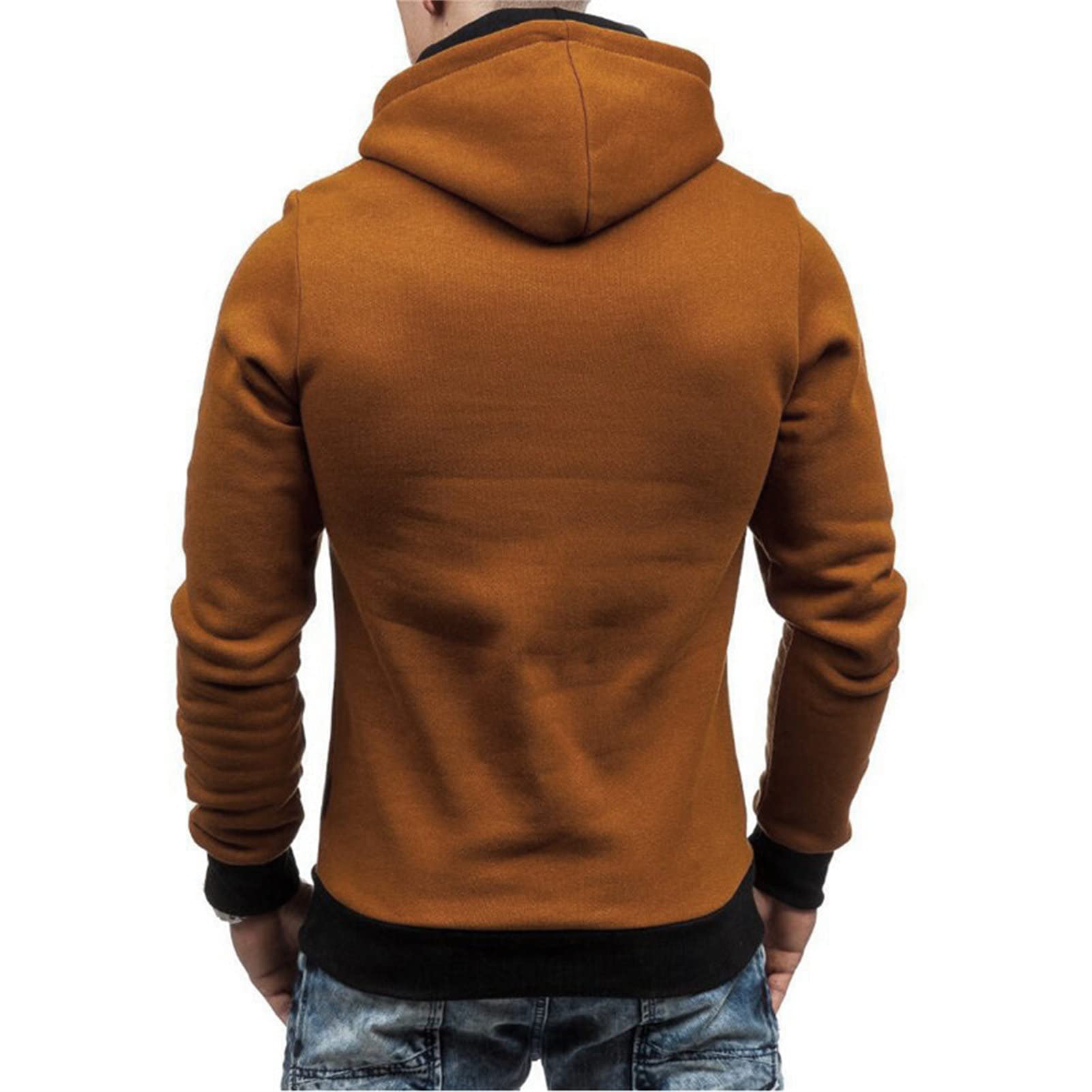 Maiyifu-GJ Men's Fleece Unique Zipper Hoodies Casual Slim Fit Lightweight Hoodie Solid Long Sleeve Active Hooded Sweatshirt (Camel,XX-Large)