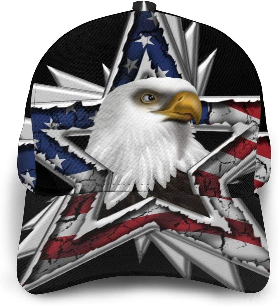 American Flag Bald Eagle Star Dad Hat Classic Baseball Cap Panel Cap Black - Image 3
