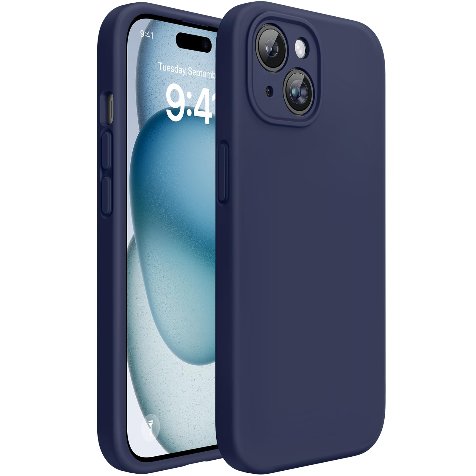 Miracase Compatible with iPhone 15 Plus Case, [Soft Anti-Scratch Microfiber Lining], Liquid Silicone Case Gel Rubber Shockproof Drop Protection Phone Case for iPhone 15 Plus, Navy Blue