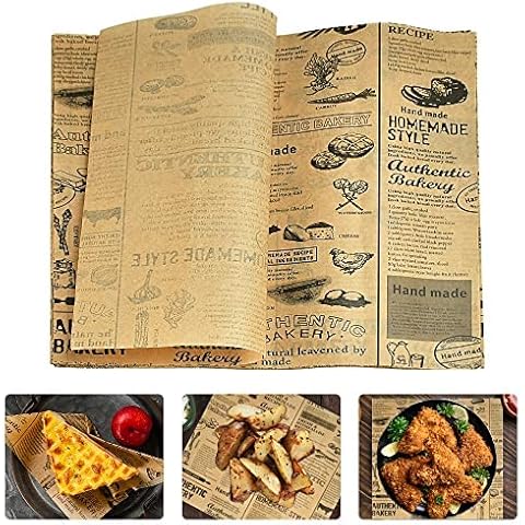 KLYNGTSK 100 Blatt Deli Papierblätter Sandwich Wrap Papier Fettdicht Backpapier Lebensmittel Wachspapier 25cm x 25cm Deli Basket Liner Antihaft Hamburgerpapier Cover