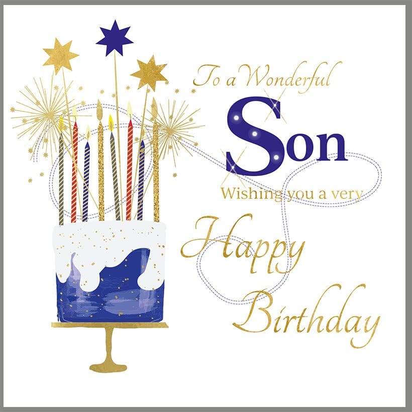 Paperlink Wonderful Son Male Birthday Card for Men/Boys Candles & Stars with Embossed Gold