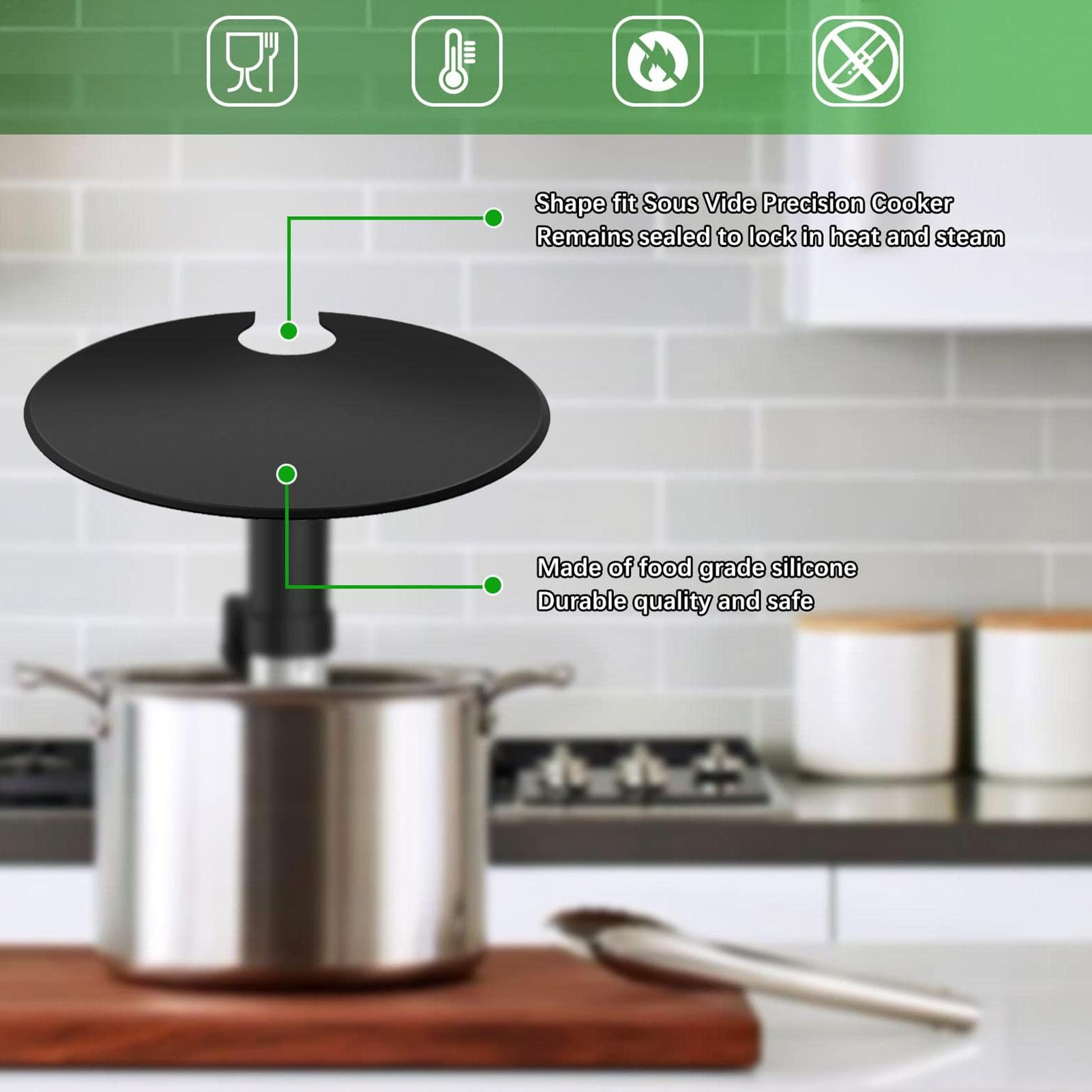 Coperchio In Silicone Per Cottura Sous Vide | Nero | Adatto A Pentole Fino A 11 Pollici | Anti-Evaporazione - Foto 7