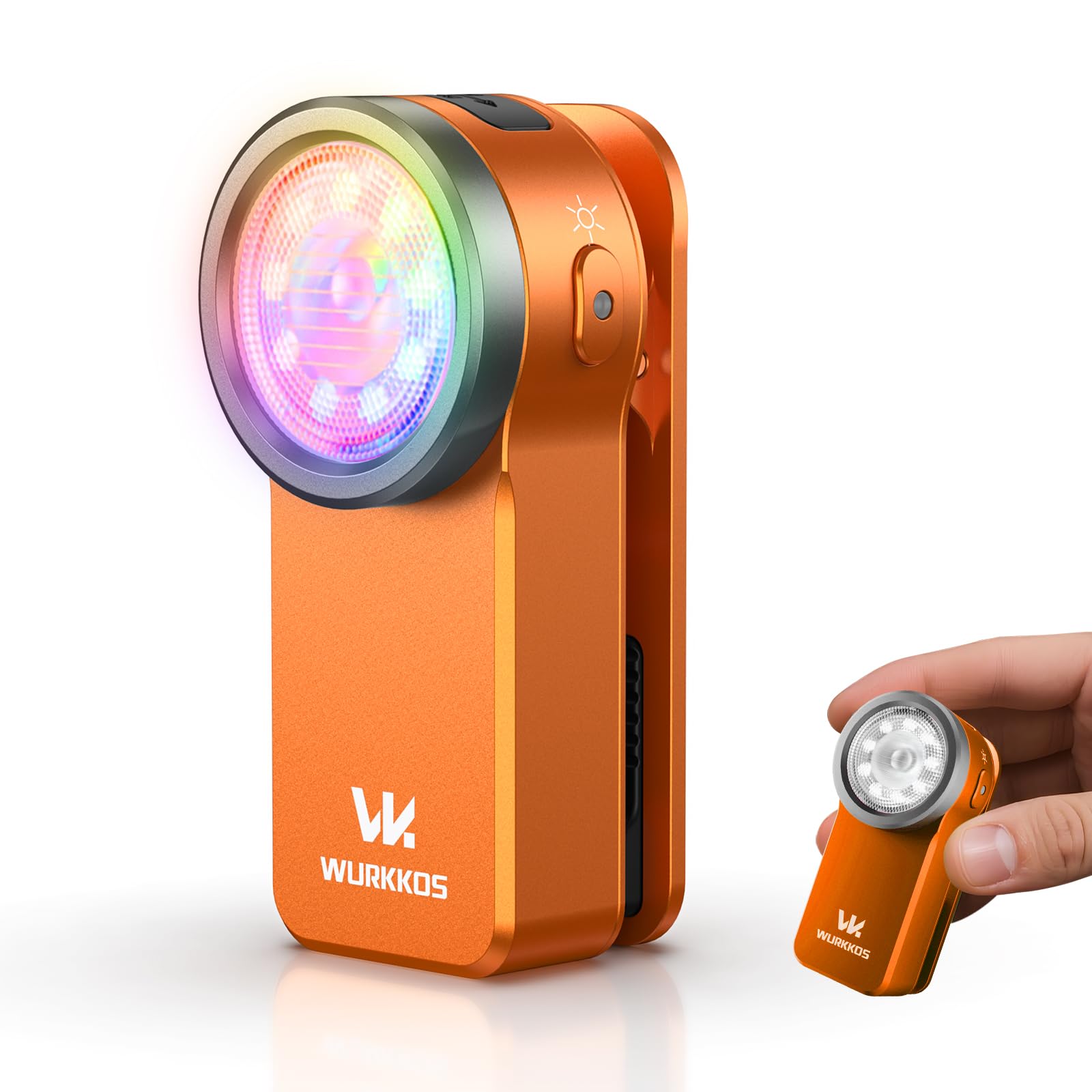 Wurkkos HD03 Rechargeable Flashlight, Bright 680 Lumens EDC Clip-On, Combines Spotlight/Floodlight/RGB, Magnetic, IPX6 Waterproof for Cycling, Repairing (Orange)