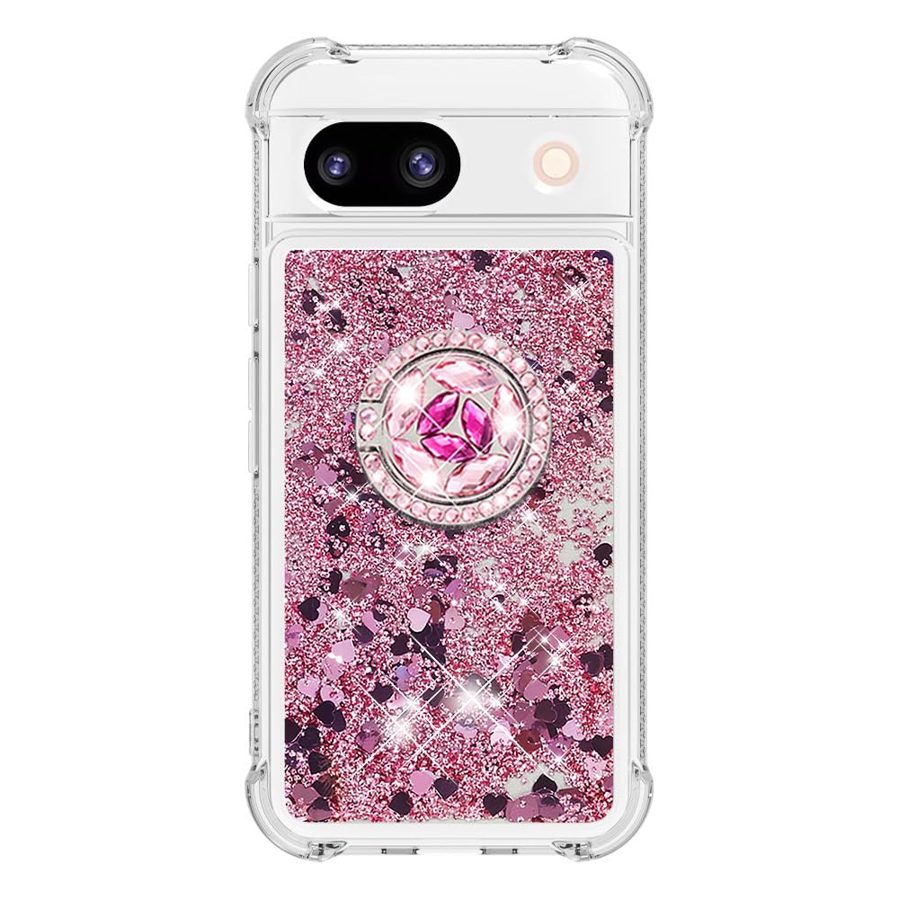 Wuhaizher for Google Pixel 9 Case/Google Pixel 9 Pro Case with Ring Kickstand Glitter Bling Sparkle Quicksand Flowing Liquid Clear TPU Gel Silicone ShockProof Phone Case - Image 4