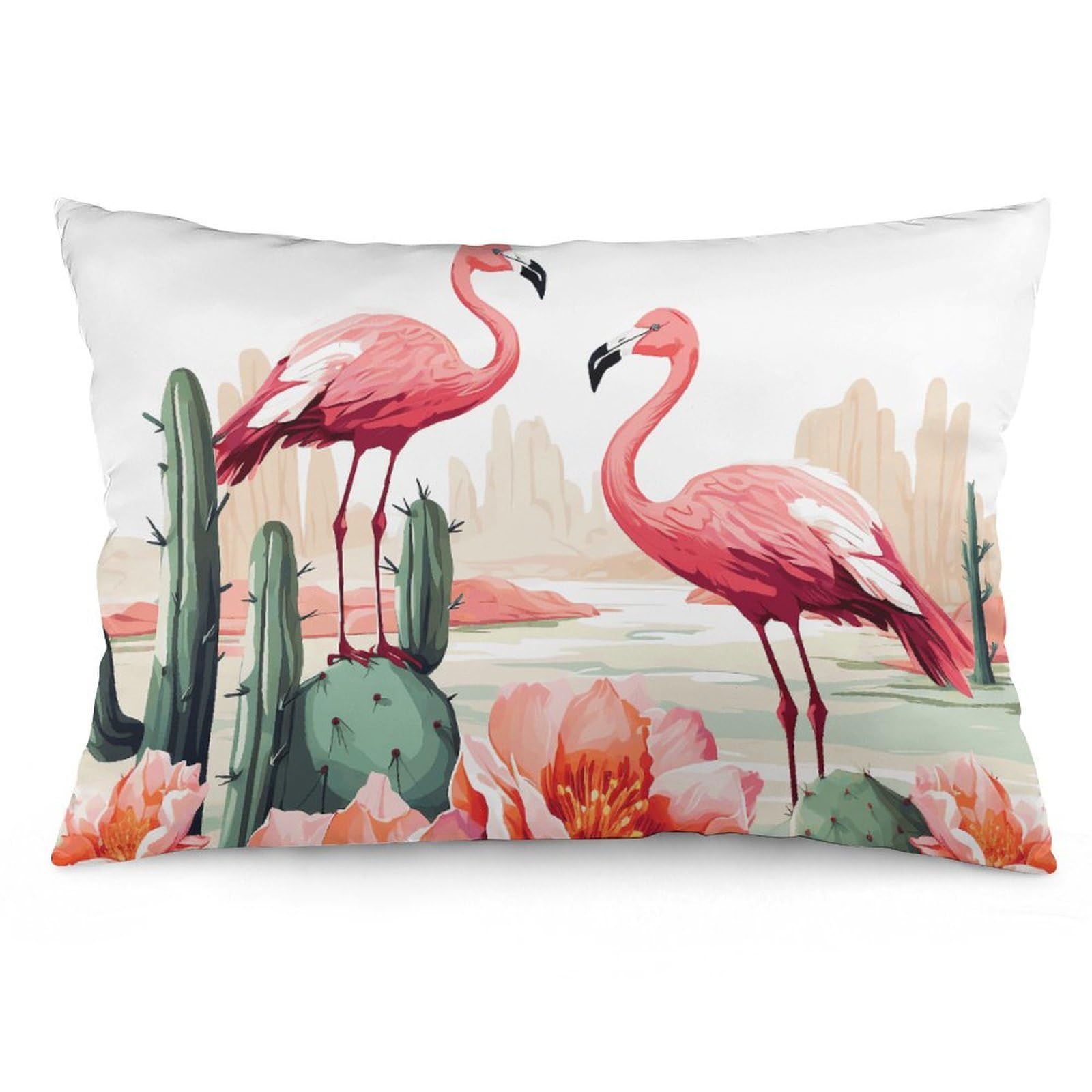 2 Pack Pillow Cases for Hair and Skin, Soft Breathable Pillow Case Covers with Hidden Zipper, Cactus Flamingo Rose Flowers Pillowcase 20"x30" Pillow Covers for Sleeping Gift