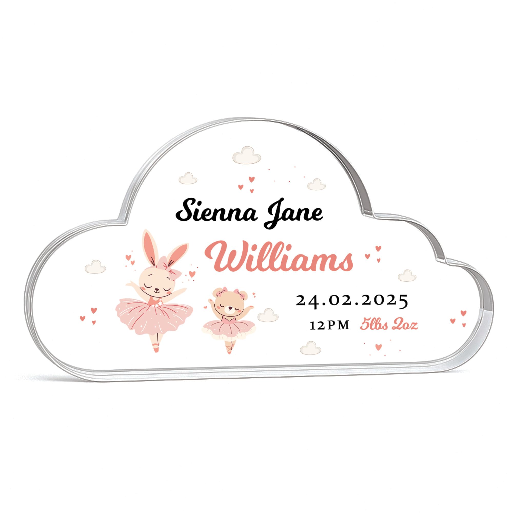 Red Ocean Gift For Daughter Niece Granddaughter Baby Girl Cloud Birth Details Plaque Personalised Nursery Plaque Keepsake Gift for New Baby New Mum Dad