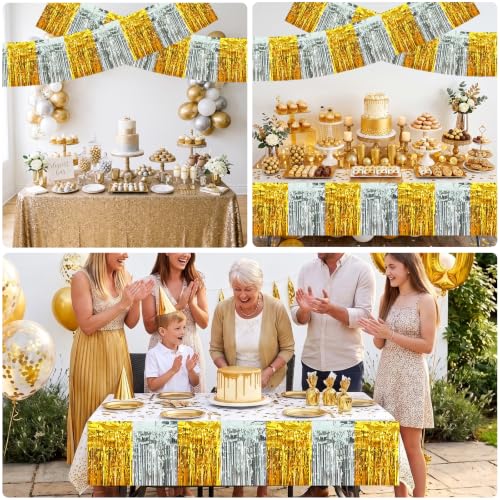 Image of BEISHIDA 3 Pack Gold Silver Foil Fringe Garland 30ft Wall Tinsel Banner