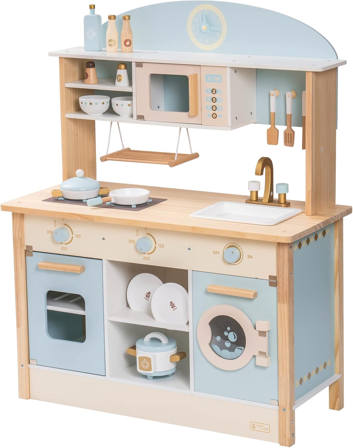 ROBUD Kids Kitchen Playset Wooden Kids Play Kitchen Set Pretend Play for Toddlers Boys Girls