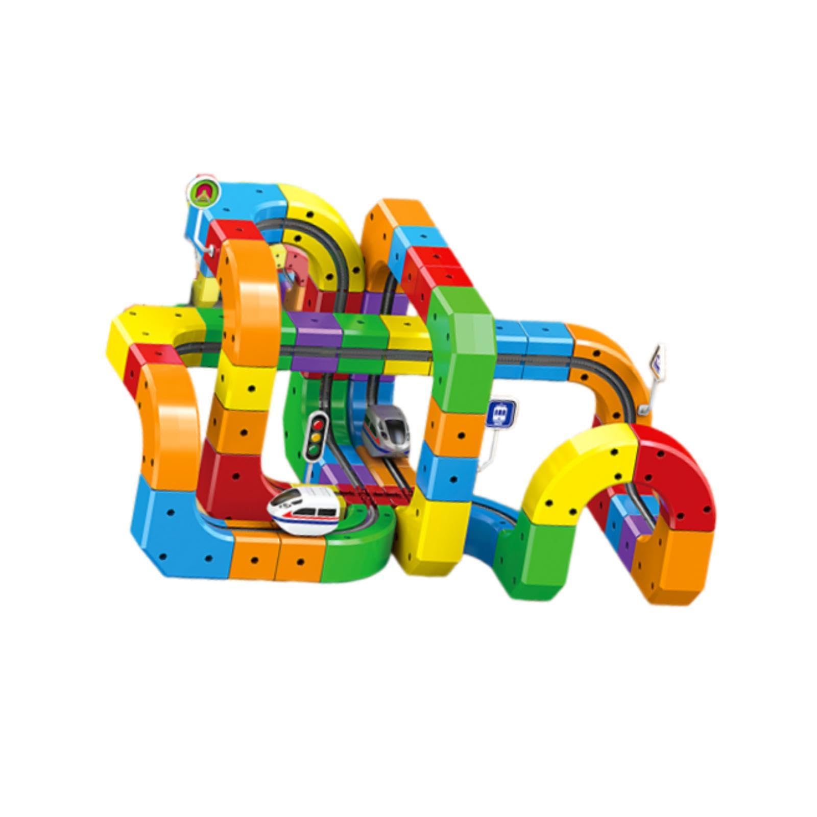 harayaa Set di Trenino Elettrico Fai-da-Te con Blocchi di cubi e binari, Regalo di Compleanno, Pista Creativa 3D a Bambini dai 3 agli 8 Anni, Pista, 123 Pezzi
