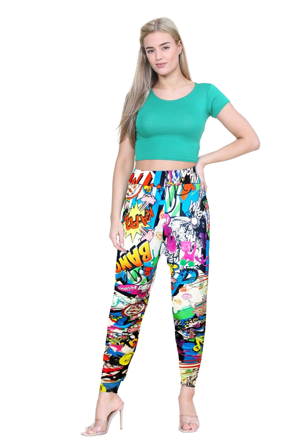 janisramone Womens Ladies New Floral Print Ali Baba Harem Trouser Cuffed Bottom Baggy Hareem Leggings Pants Plus Size