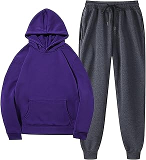 YHEGHT Conjunto esportivo de corrida para homens moletom com capuz e calça moda cor sólida moletom conjunto de moletom, Roxo, XXG
