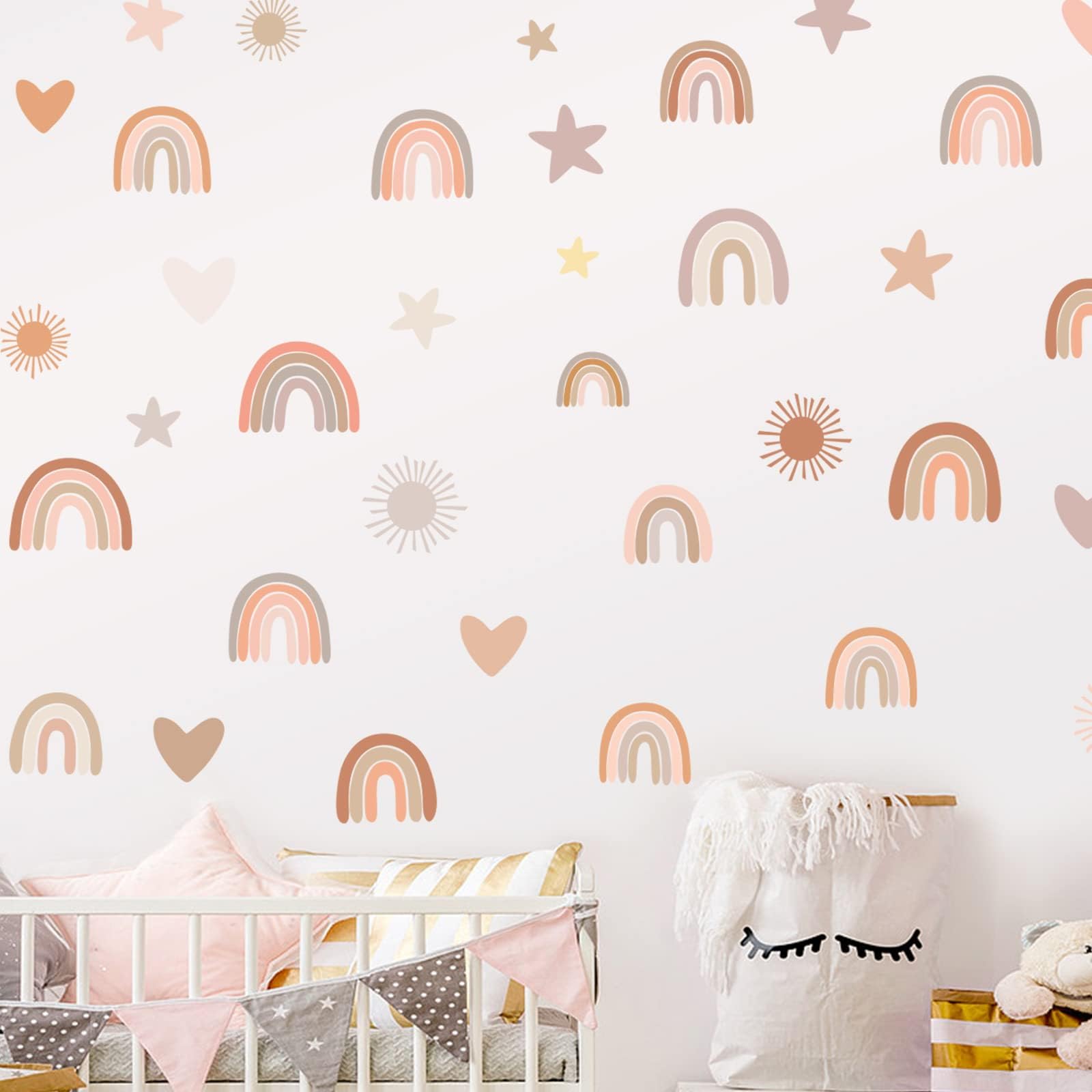 Rainbow Wall Decals Rainbow Wall Stickers Star Heart Wall Decals Raindrop Wall Stickers Kids Decals for Walls Peel and Stick Wall Sticker for Girl Room Nursery Playroom Decor