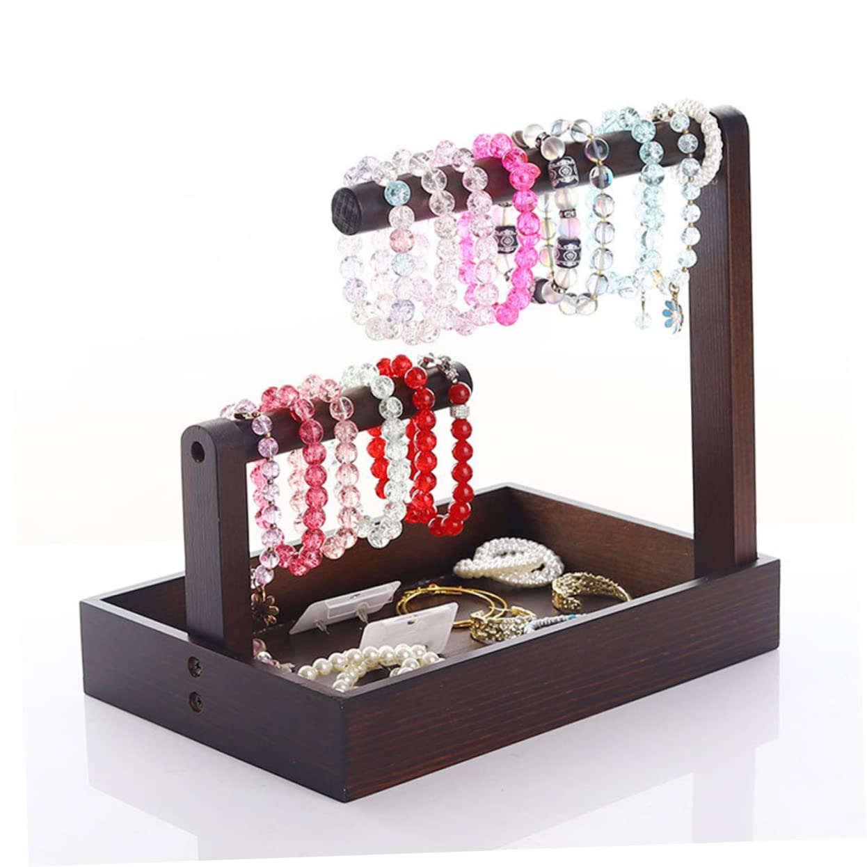 Healeved Espositore Gioielli in Legno Marrone per Orologi e Braccialetti | Organizzatore da Tavolo, Uso Casa e Laurea, Struttura Resistente e Stabile