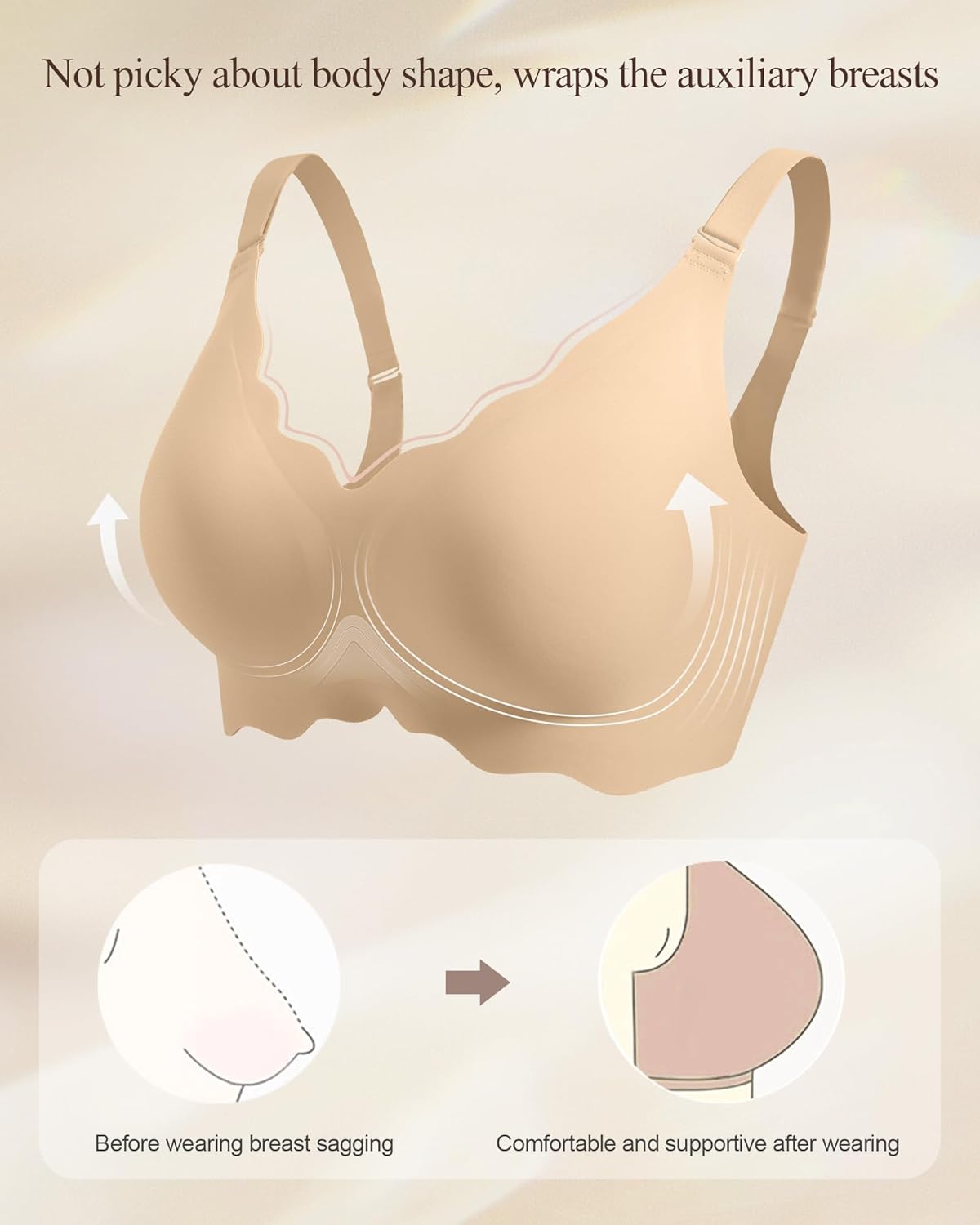 HORISUN Wireless Seamless Bras for Women No Underwire Wavy V Neck Soft Support Full Coverage Comfortable Bra - Image 7