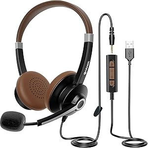 USB Headset with Microphone Noise Cancelling & in-line Call Controls, Ultra Comfort 3.5mm Wired Headset for Cell Phone, Computer Headset with Mute for PC Laptop Skype Webinar Home Office