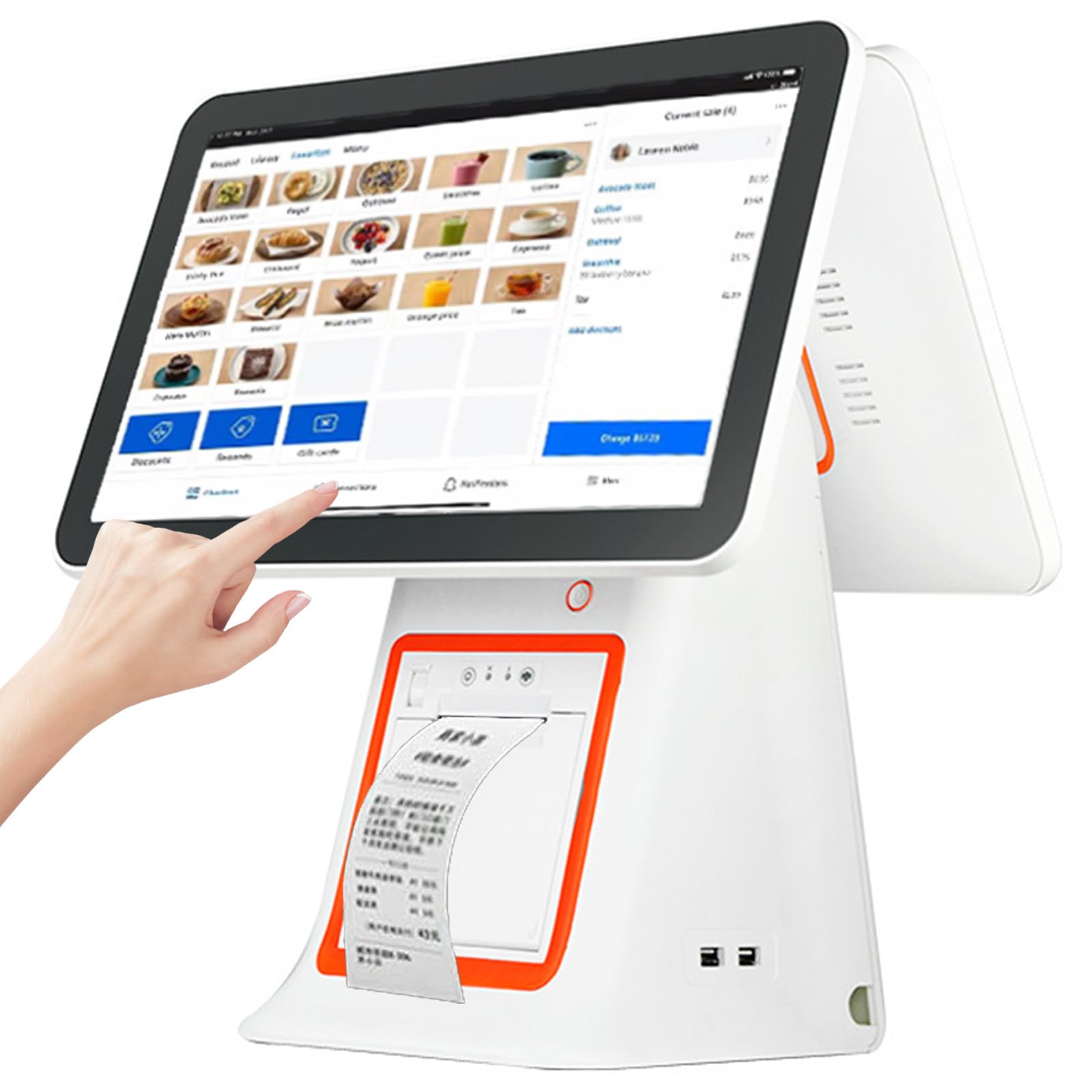 Registratore di cassa All-in-One, con doppio touch screen da 15,6", stampante termica da 58mm integrata, registratore di cassa POS per piccole imprese, supporta Windows/Android, 30+ lingue,White