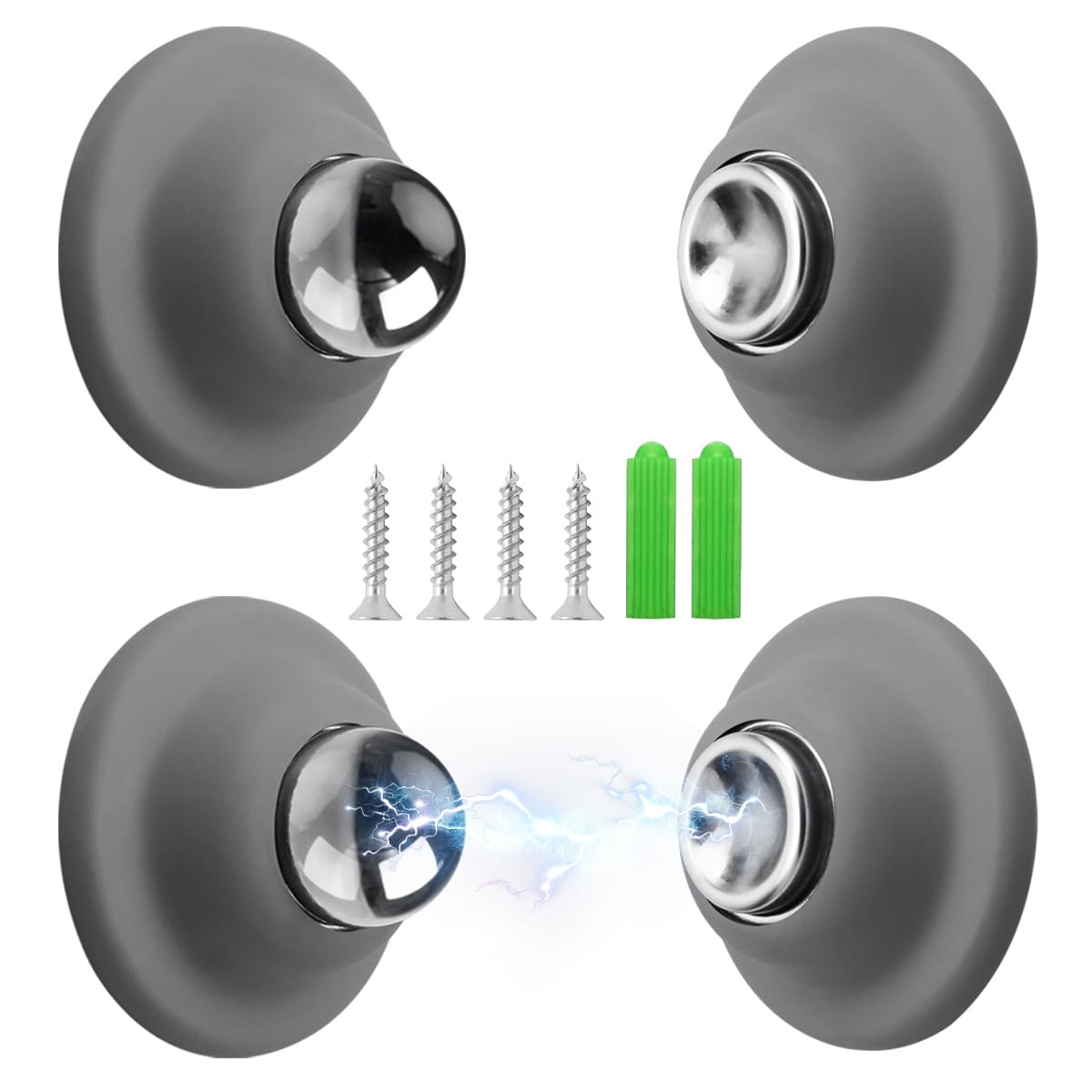 WKZO 2 Pack RV Magnetic Door Catch, 1.9 in Stainless Steel Heavy Duty Door Stopper for Keeping Doors Open Fits RV/Bedroom/Office/Camper Door Bottoms