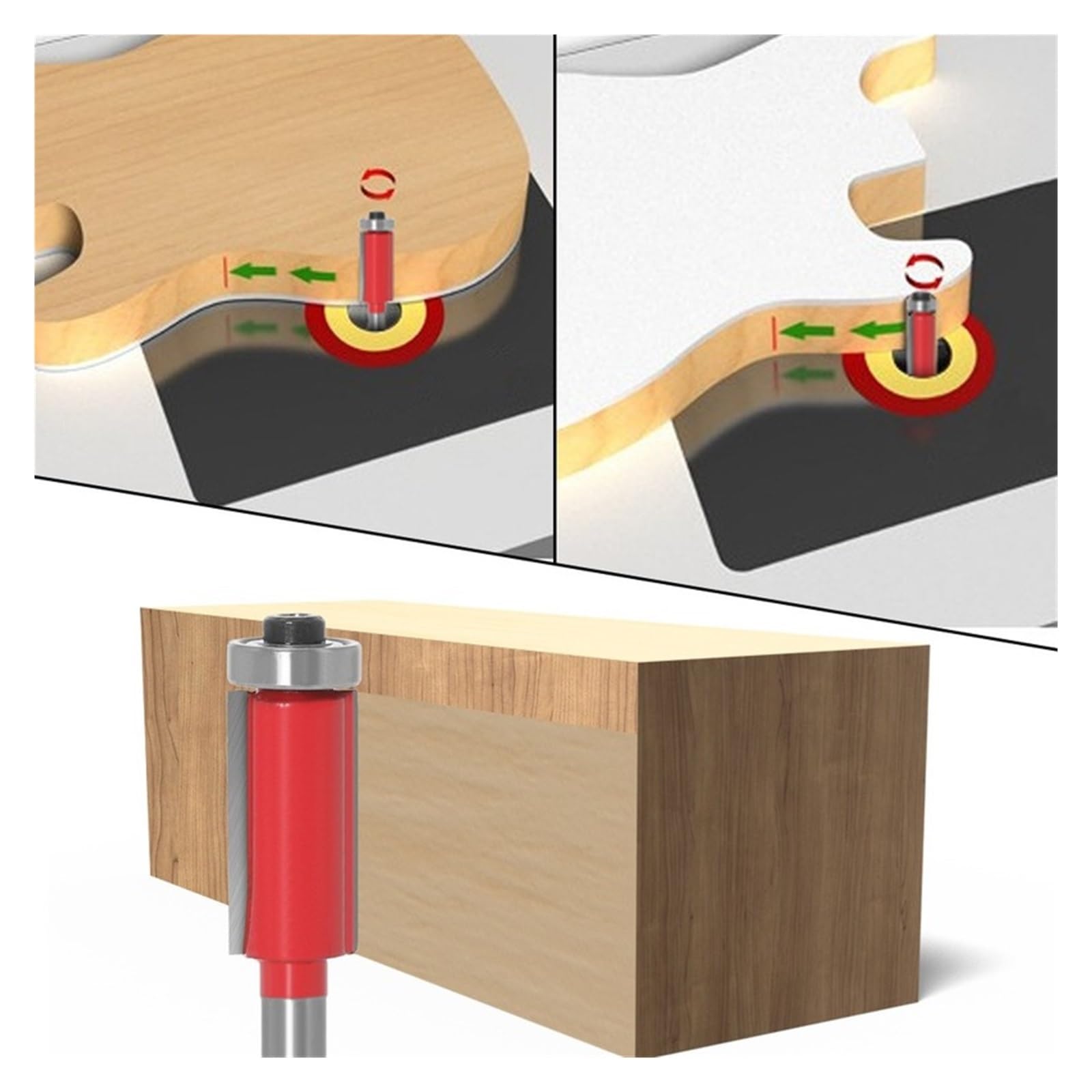 Afwerkfreesbit Set - Geel 8mm 4-Delig Set | Flush Trim