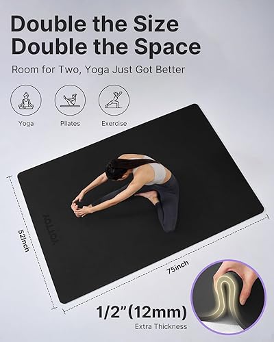 Miniatura 2 de YOTTOY Tapete de yoga grande (75 x 52 x 12 pulgadas), tapete de ejercicio TPE extra ancho, tapete de entrenamiento antideslizante para pilates,