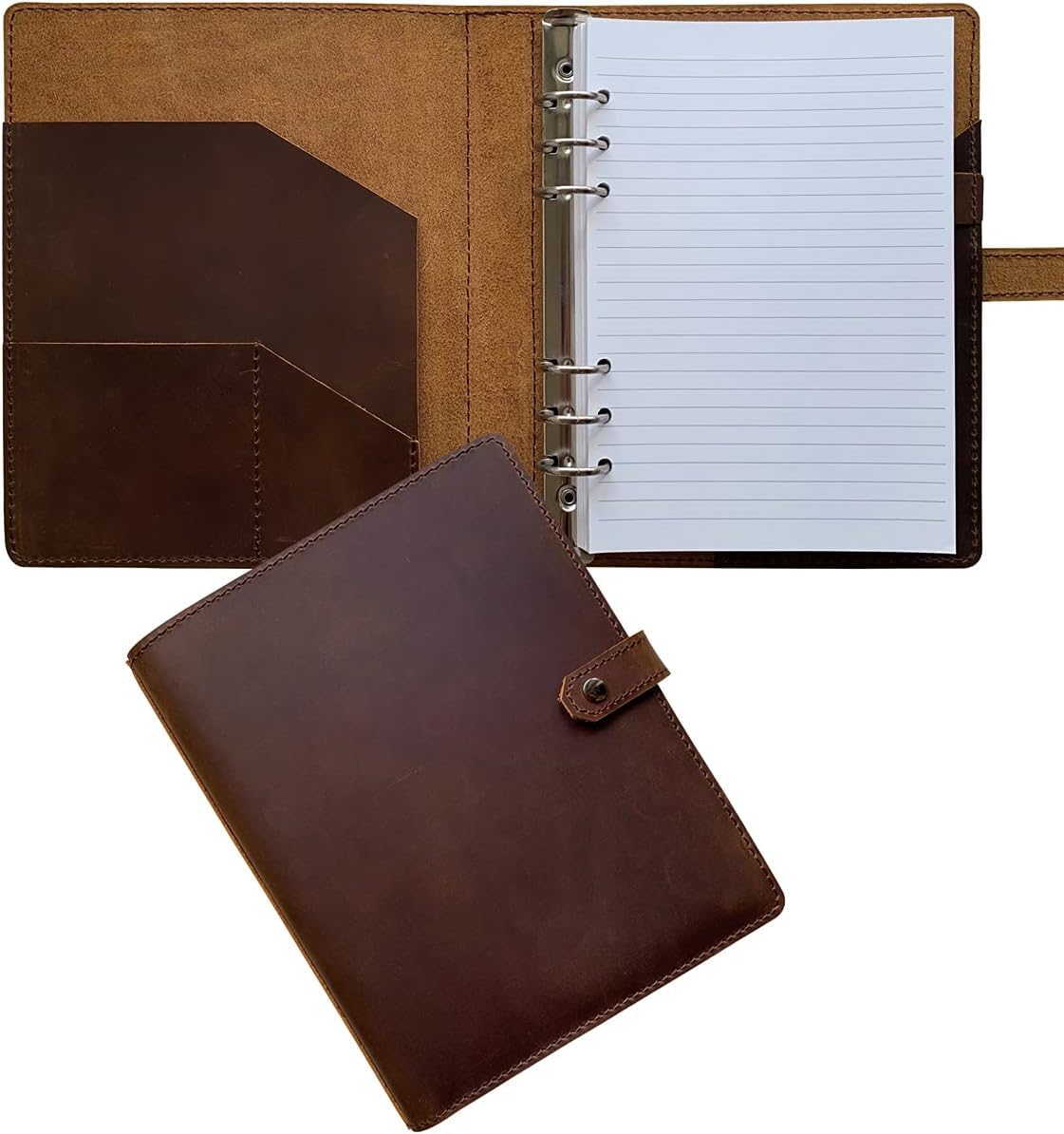 newestor Nachfüllbares Lederjournal mit liniertem Papier, A5 Lederbinder mit 100 Blatt linierten Seiten, dunkelbraun