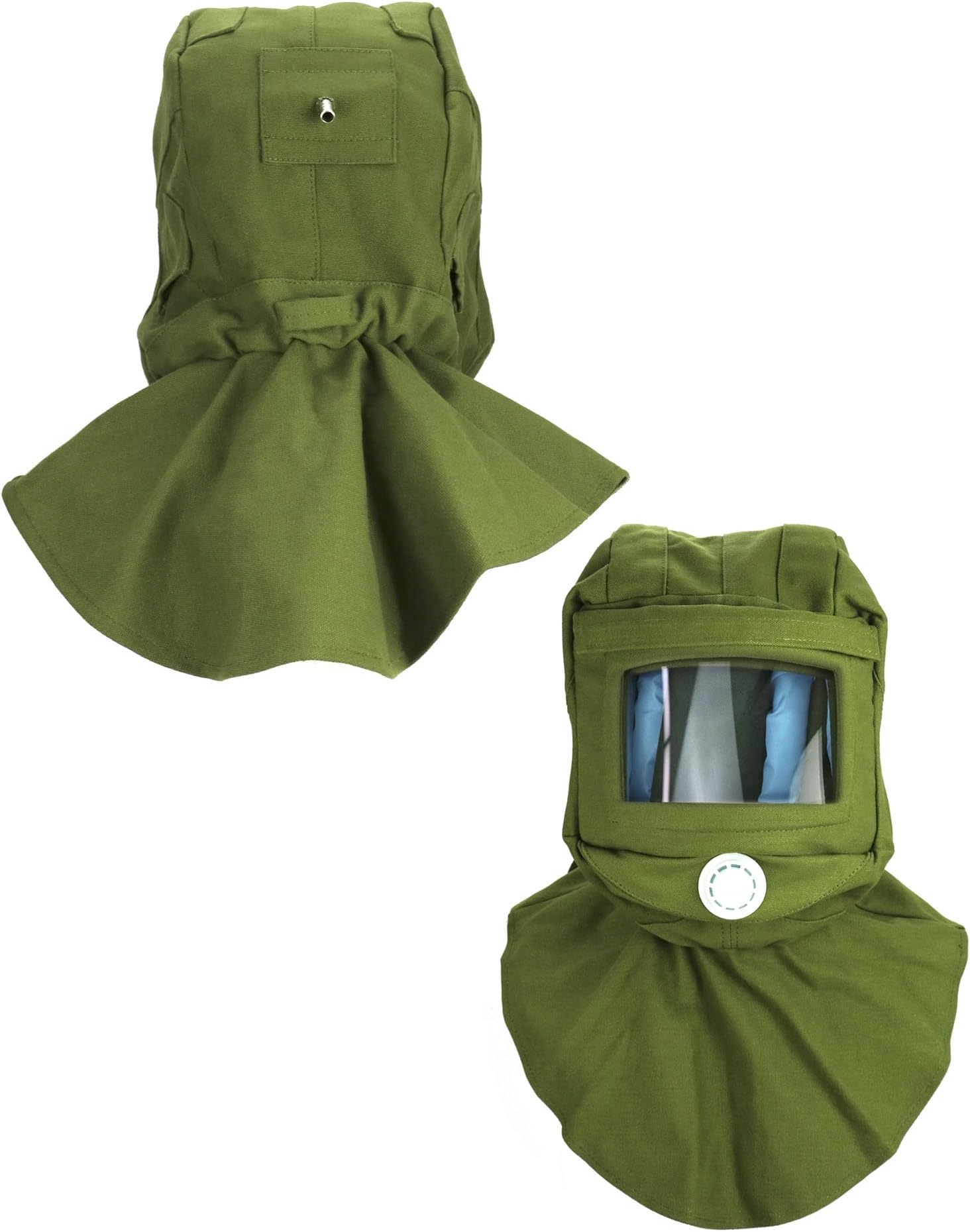 QWORK Sand Blasting Hood Cap, Shawl Cap Sandblasting Mask Anti Dust/Wind Sandblasting Tool Mask,Cut/Scratch/Heat Resistant Neck Protector, Green