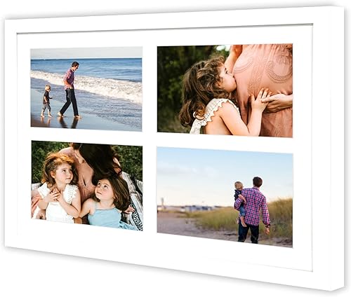 Miniatura 3 de Golden State Art, Juego de 3 marcos de madera blanca envejecida de 12 x 16 pulgadas con paspartú blanco  Muestra cuatro fotos de 5 x 7  Marco de