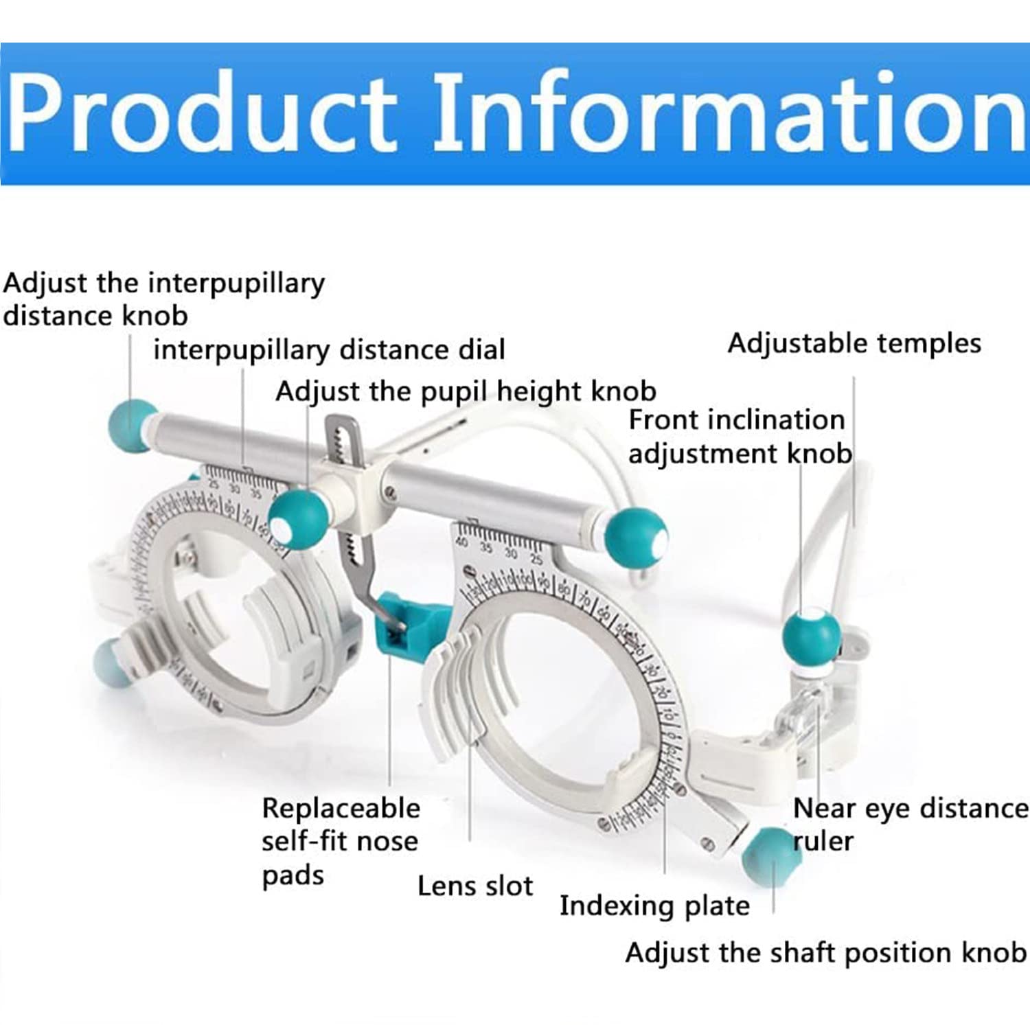 Montura de prueba óptica universal pd 48-80 mm, montura de lente de prueba óptica ajustable, lente de prueba de optometría ultraligera 50g ocular de prueba óptica de titanio para óptica prueba