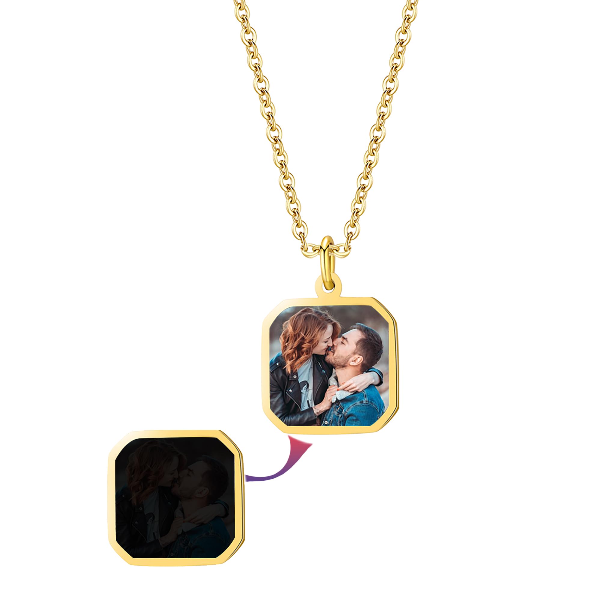 IBLUCTRY Personalized Custom Heat Activated Magic Necklace with Hidden Picture - Heat Color Changing Picture Necklace - Trendy Gift for Women, Men, Christmas, Birthday