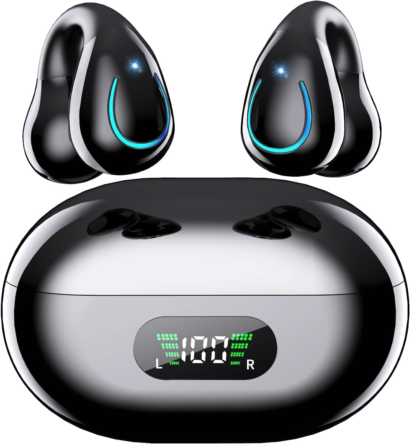 Paekole Auriculares Inalámbricos Bluetooth 6.1 Open Ear Clip 80H IPX7 | Clip oreja, Audio Direccional, 80H batería, Pantalla LED, driver 16.3mm, IPX7, Bluetooth 6.1, botón físico, carga USB-C