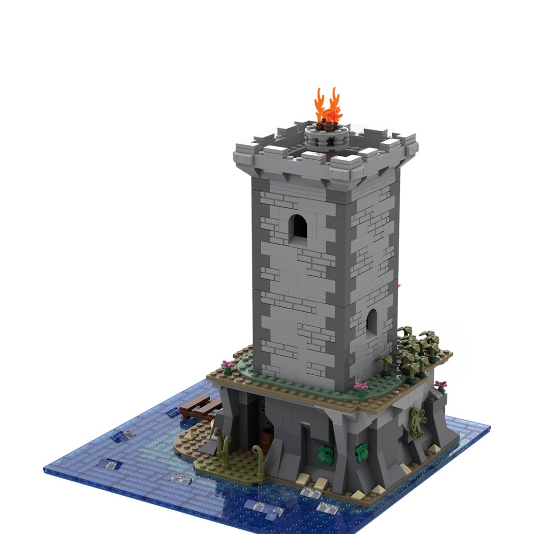 Mittelalterlicher Wachturm 995 Teile Klemmbausteine Mittelalterliches Insel-Leuchtturm Architecture Burg Gebäude Set, MOC-149690
