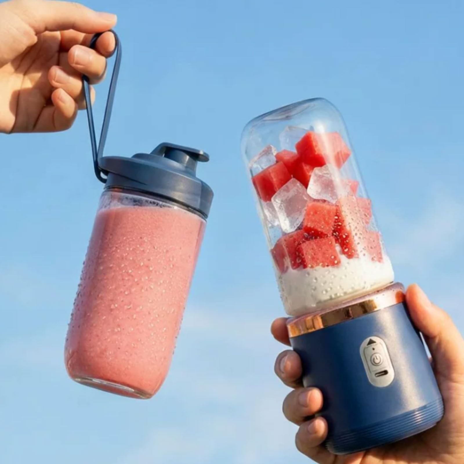 Potężny plastikowy przenośny blender z kubkiem podróżnym elektryczny mini sokowirówka USB idealny do smoothie mieszania lodu wyciskanie soku kompaktowy (niebieski)