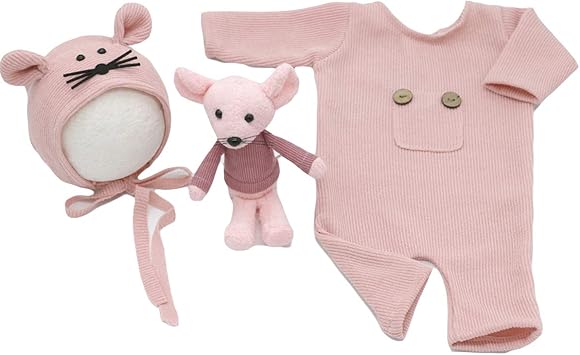 DaMohony Nursery,Bedding,Blankets & Swaddlers,Swaddles DaMohony Baby Photography Prop Outfits, Newborn Boys Girls Photo Costumes Cute Knit Romper + Little Mouse Hat+Rat