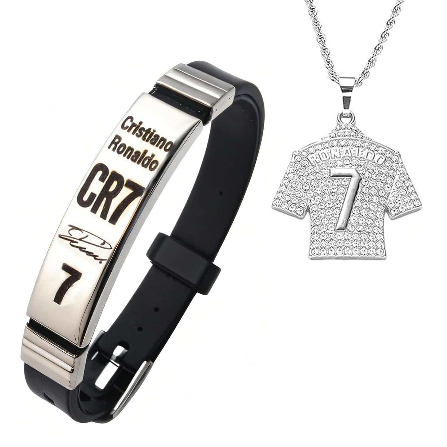 Braccialetto con stella del calcio, regolabile, in acciaio inox, personalizzato, con stella del calcio, CR7, regalo per ragazzi, lega CR7, con collana, per uomini e bambini, per fan del calcio