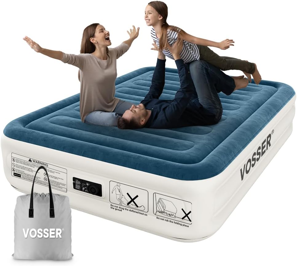 Queen Air Mattress with Built-in Pump,18''Fast & Easy Inflation/Deflation Inflatable Mattress, Foldable Blow Up Mattress with Storage Bag, Inflatable Bed for Home, Camping & Guests