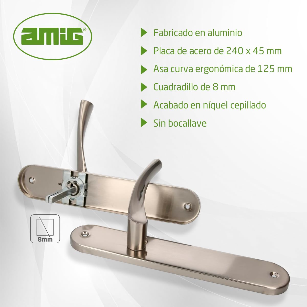 Juego De Manillas Para Puertas - Diseño Moderno En Aluminio/Níquel (52mm, Incluye Tornillos)