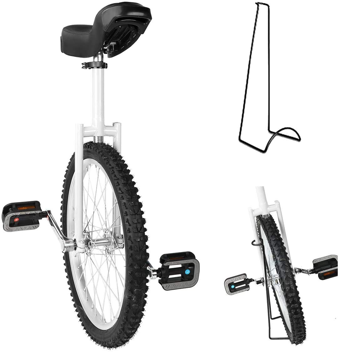ZLQHDG16/18/20/24" Wheel Trainer Unicycle Height Adjustable Skidproof Mountain Tire Balance Cycling Exercise, With Unicycle Stand, Wheel Unicycle,White,16inch