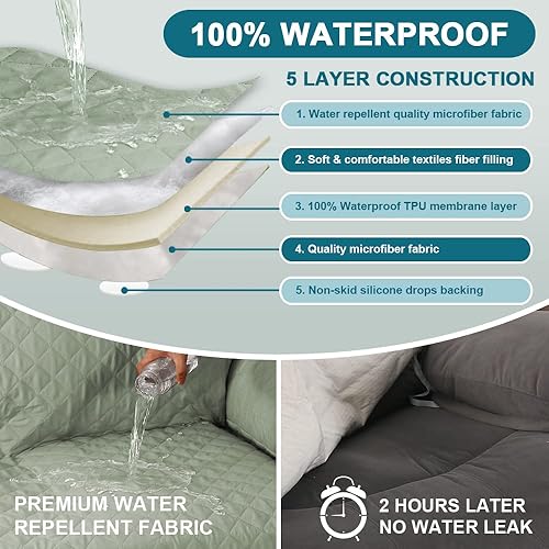 Miniatura 13 de Turquoize Fundas reclinables 100% impermeables para sillas reclinables, fundas antideslizantes para reclinables de gran tamaño con correas