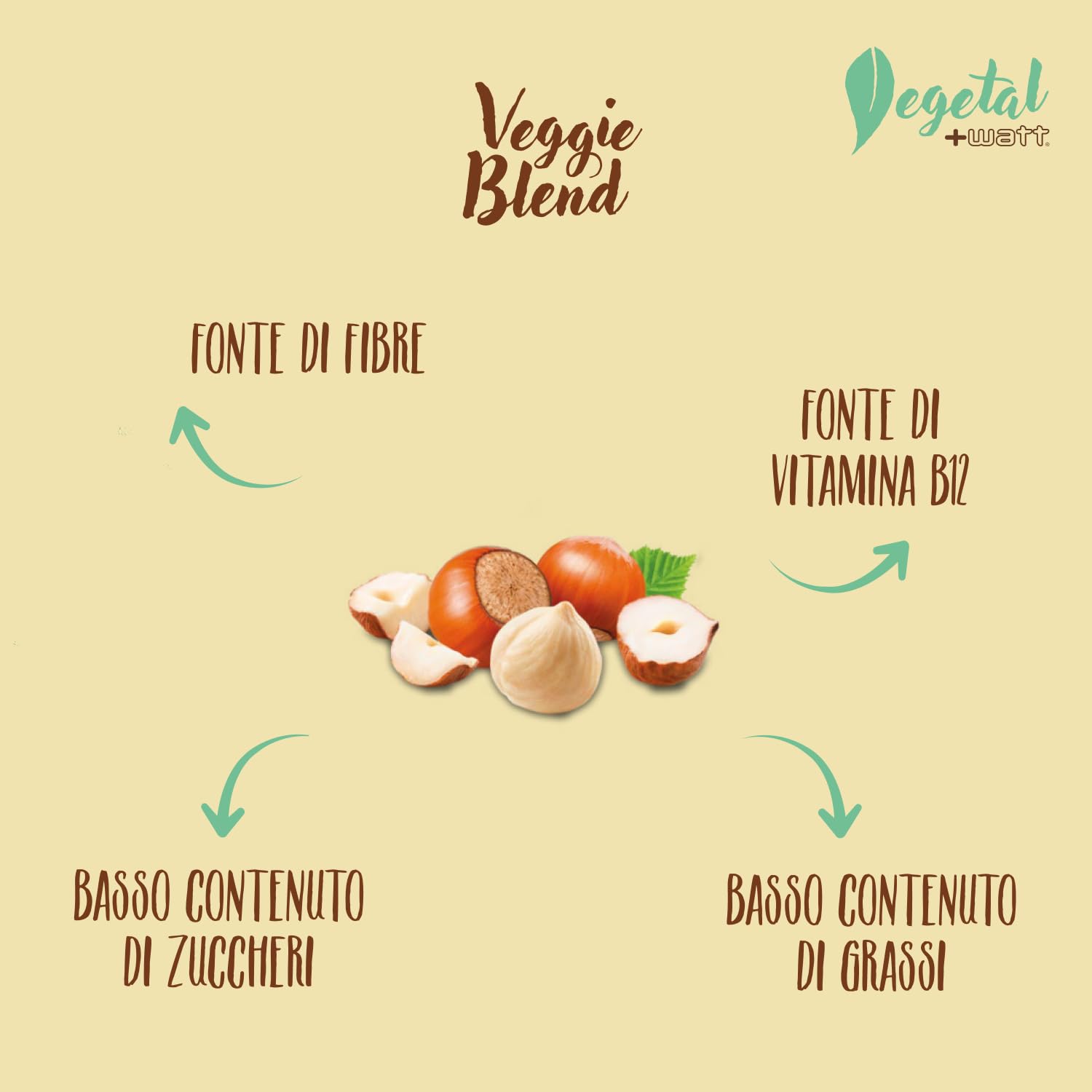 Veggie Blend 750 g - Proteine vegetali del pisello, del riso e della patata. Con spirulina e vitamina B12-100% vegetale e vegan - Gusto nocciola