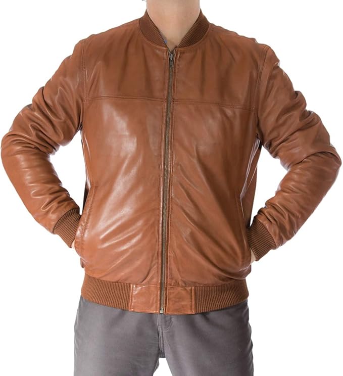 tan leather bomber jacket